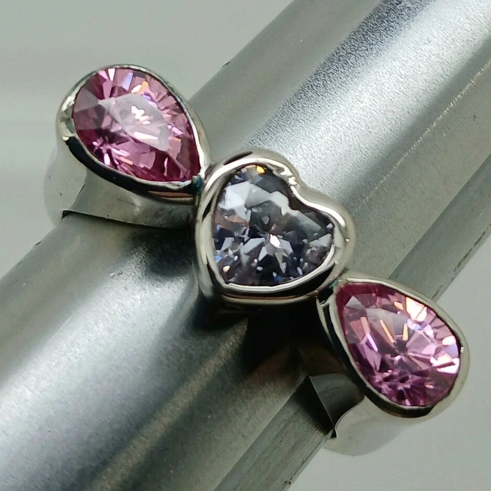 Rare New Vintage‎ 90s Pink Ice Heart Ring Sterling Silver 925 CZ Size 8.75